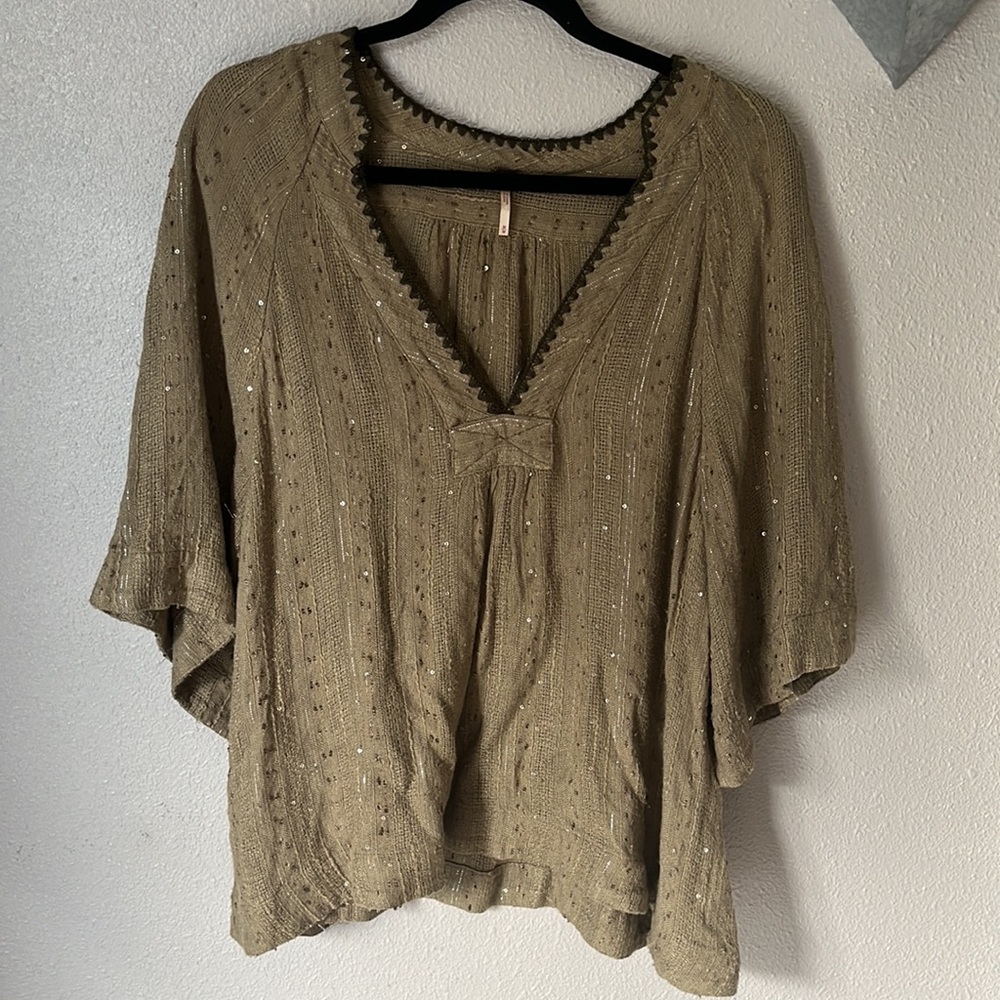 Free People Olive Green Boho Knit Blouse - Picture 10 of 12